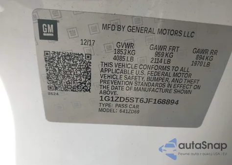 2018 Chevrolet Malibu Lt из США, поврежденный, VIN 1G1ZD5ST6JF168894